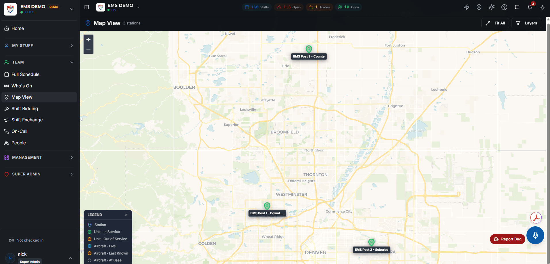AI Schedule LIVE operations map showing live ground unit GPS and ADS-B aircraft tracking
